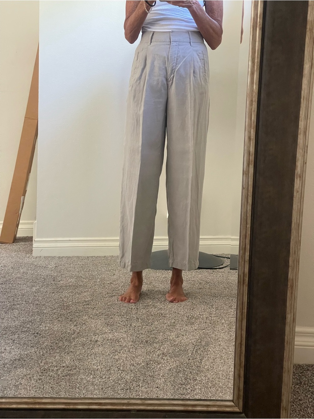 Wilford High-Waist Wide-Leg Women’s Linen trousers — Light Gray/size 2
